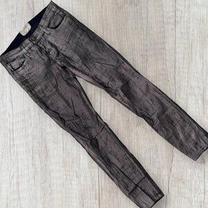 CURRENT ELLIOTT Holiday The Stiletto Silver Coated Foil Super Skinny Denim Jeans